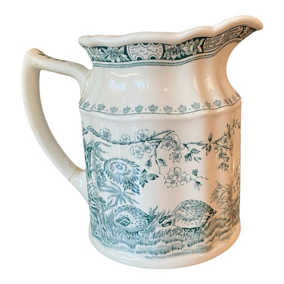 Antique Furnivals Quail Pitcher. Green Transfer-ware English Transfer-ware 1913 - Picture 4 of 8